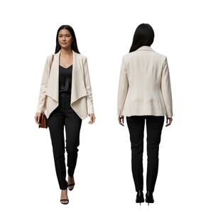 BCBGMAXAZRIA Cream Women's Cropped Drape Open Front Blazer Size XS